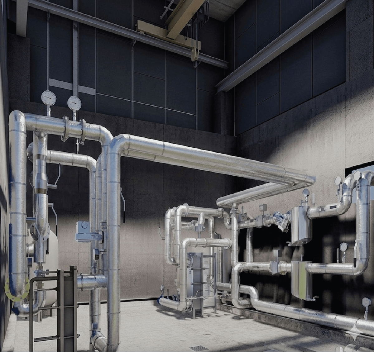 Industrial pipework with foil-faced insulation